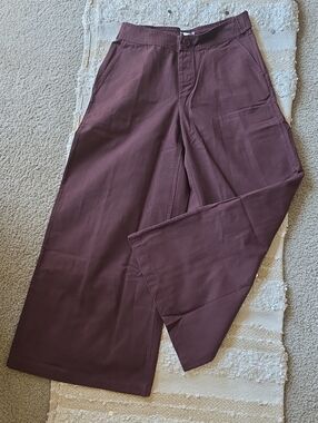 Ultra Wide-Leg Women's Cotton High-Rise Trouser Pants Size M Cinch Waist
